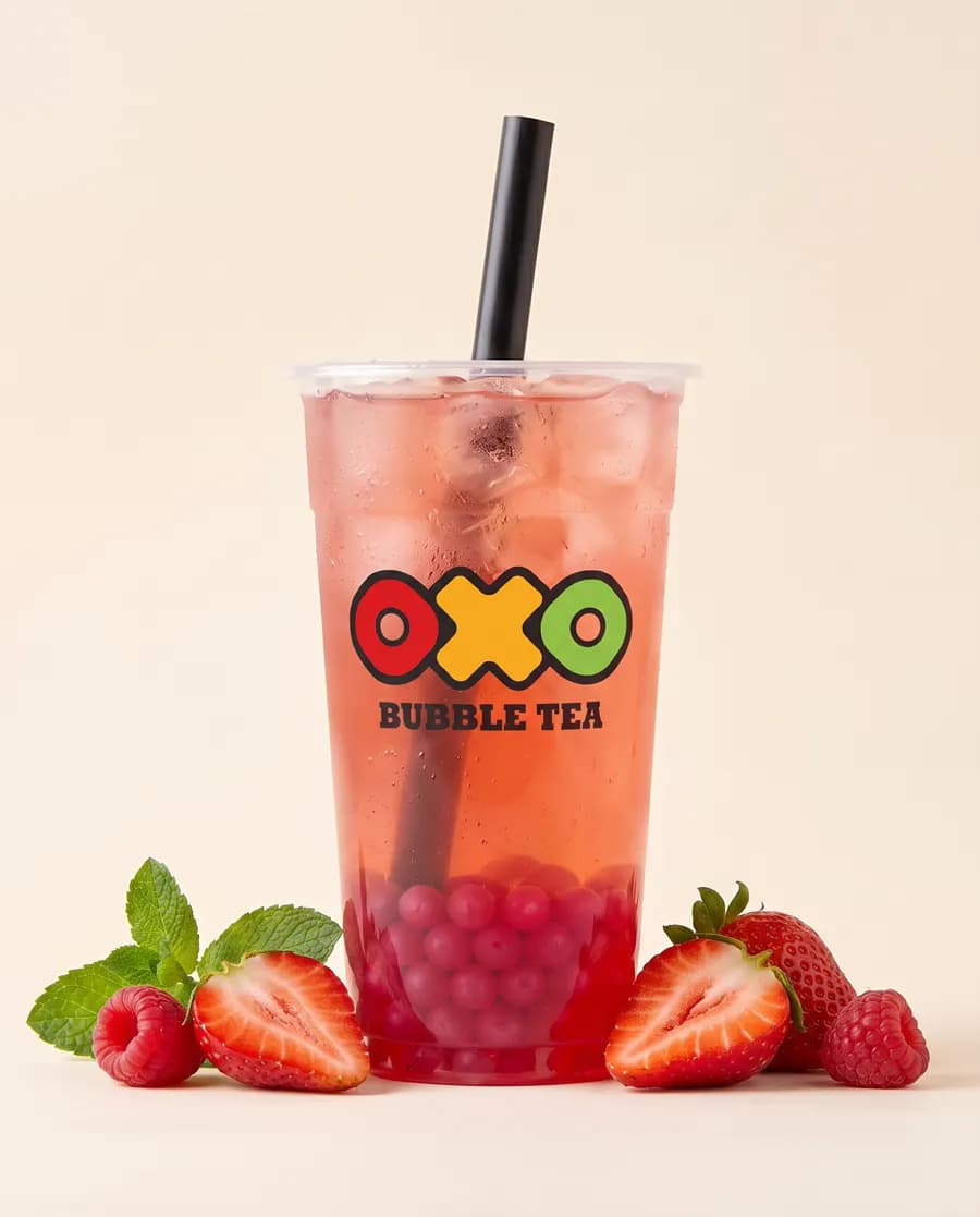 Drink OXO s čajem jahoda a malina a s kuličkami